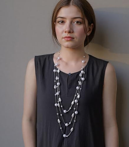 Errally Long Pearl Necklace and Earring Set Layered Pearl Beaded Necklaces for Women White Costume Jewelry Sets Gifts for Mom - color: Teardrop Shaped