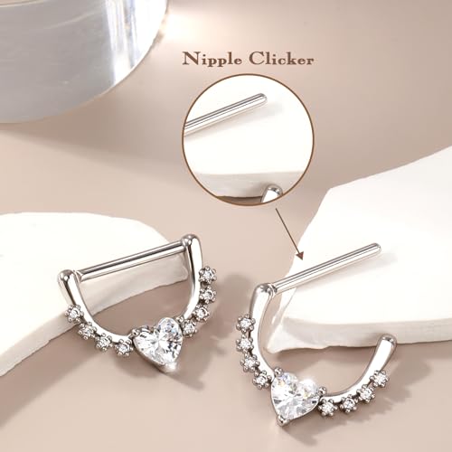 Melighting 14G Star Nipple Rings Steel 316L Nipple Piercing Jewelry Clear CZ Nipple Bars Clicker Nipple Barbell For Women Men 14mm