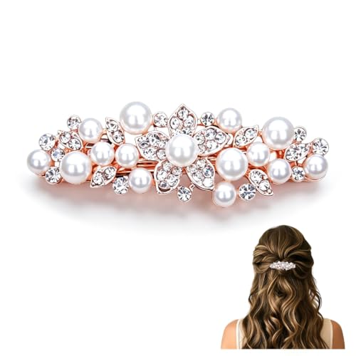 Pearl Rhinestone Flower Hair Barrettes for Women | Elegant flower design, glossy pearl & sparkling rhinestone inlay, durable alloy, ideal match for wedding banquet outfits - color: 9