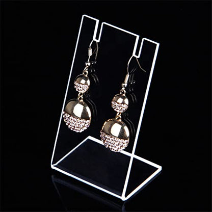 4 Pcs Clear Acrylic Jewelry Display Stands Single Pair Earring Holders L Shape Necklace Display Racks Small Ear Stud Organizer