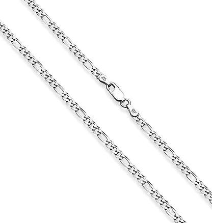 Miabella Italian 925 Sterling Silver 3mm Figaro Chain Women Men Necklace | 18K Gold Plated Option, Diamond-Cut Link Chain, Fine Jewelry Made in Italy - size: Length 20 Inches, style: sterling silver
