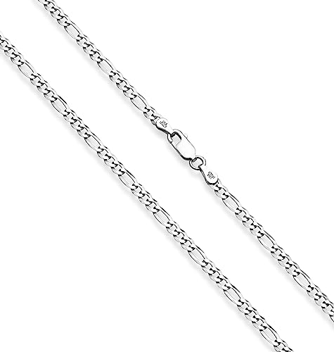 Miabella Italian 925 Sterling Silver 3mm Figaro Chain Women Men Necklace | 18K Gold Plated Option, Diamond-Cut Link Chain, Fine Jewelry Made in Italy - size: Length 22 Inches, style: sterling silver