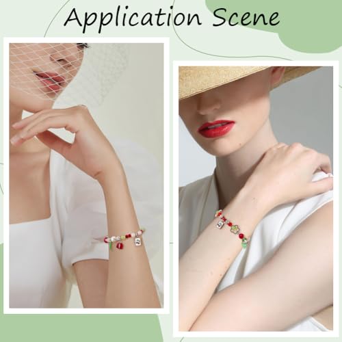 SUNNYCLUE 1 Box DIY 6 Sets Christmas Bracelet Making Kit Cherry Charms Metal Alloy Enamel Green Leaves Red Fruits Food Cherry Dangle Baking Painted Glasses Beads Charm for Jewelry Making Kits Starter - style: Cherry 1