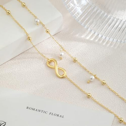 Gold Ankle Bracelets for Women, Dainty 14K Gold Plated Anklets for Women Waterproof Cuban Link Chain Pearl Anklet Set Trendy Layered Stackable Ankle Bracelet Non Tarnish Jewelry for Her - color: A0018
