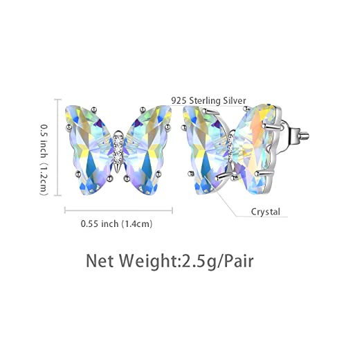 Aurora Tears Butterfly Necklace Earrings Ring Bracelet - Women 925 Sterling Silver Animal Butterflies Birthstone Pendant Crystal Wedding Birthday Jewelry - color: earrings-April-Diamond