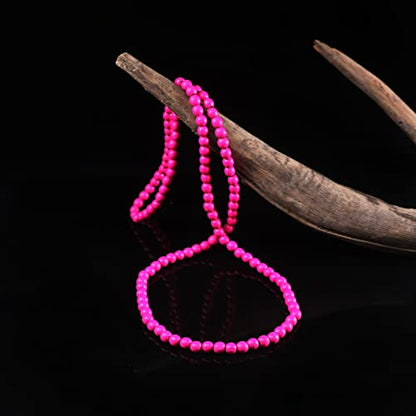 COLORFUL BLING 8MM Natural Wood Bead Necklace Africa Wooden Chain Statement Unisex Chunky Strand Necklaces Hip Hop Jewelry - color: pink