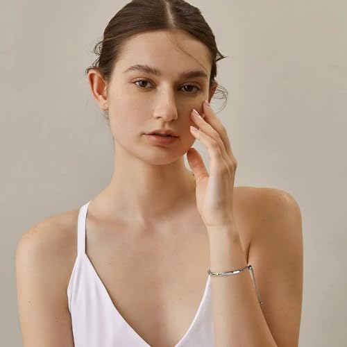14K Gold Bracelets for Women Adjustable Slider Bracelet Bangle Bracelets for Women Trendy Chain Bracelet - color: Silver CZ Bar
