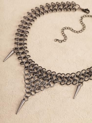 Sacina Chunky Spike Choker, Gothic Emo Punk Grunge Necklace, Goth Jewelry - color: Black