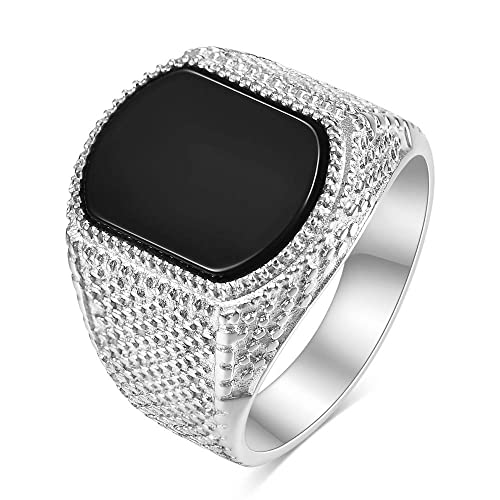 MYNENEY Retro Vintage Stone Rings for Men Turquoise Rings Stainless Steel - color: Silver