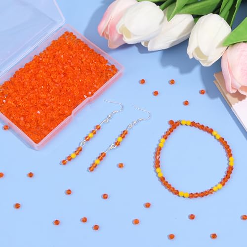 1000Pcs 4mm Faceted Crystal Glass Bicone Beads Loose Bead for DIY Bracelet Necklace Earring Keychain Jewelry Making,Orange - color: Orange