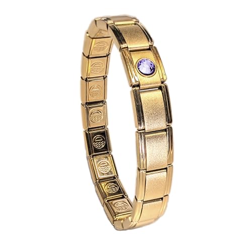 Birthstone Charm Bracelet Jewelry, Italian Modular Family Birthstone Charm Starter Stainless Steel - color: 18 LINKS-GOLD-06-June