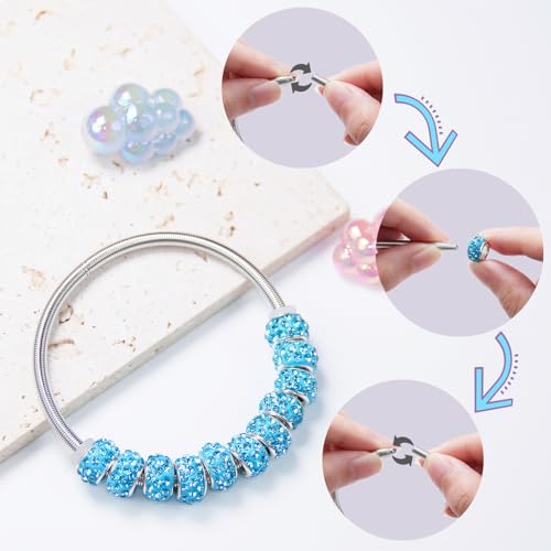 Exway 10 Pcs Expandable Charm Bangle Bracelets Sliver Charm Bracelets Adjustable Spring Bracelet Kit for Crafts DIY Women Jewelry Making - color: silver style C, size: 7.0in