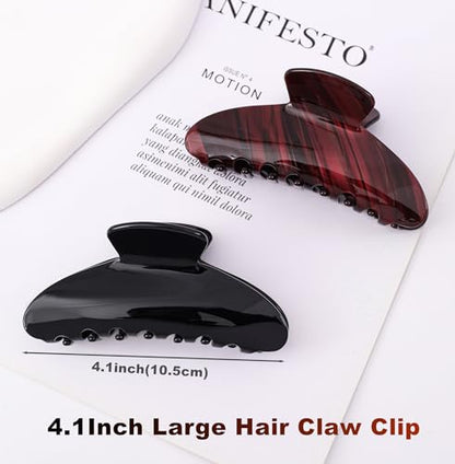2 Pack Acetate Hair Claw Clips for Women 4 Inch Large Claw Hair Clips for Thin to Thick Hair - color: Black+Burgundy