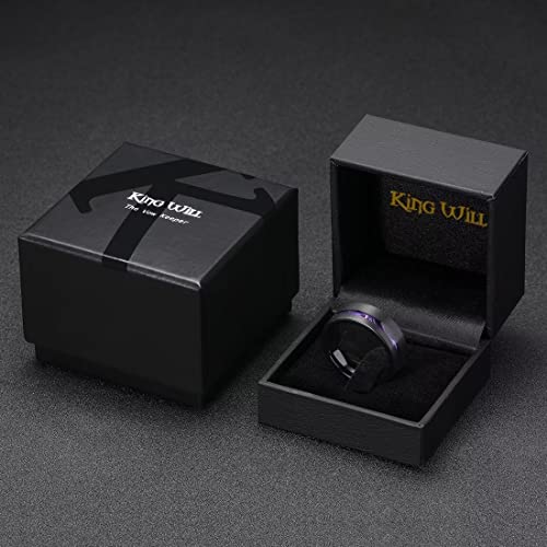 King Will Tungsten Rings for Men with Galaxy Shell Sand Meteorite Inlay | Black, 8mm, Brushed, Pipe Cut, Shell inlay, Everyday Wear - color: purple imitated meteorite