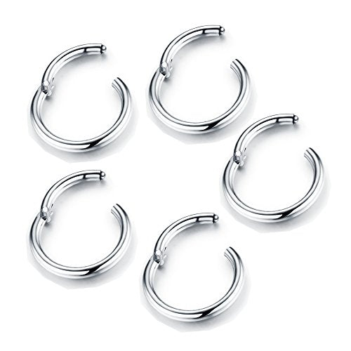 5Pcs Stainless Steel 16G 18G Sleeper Hoop Earrings for Women Men Septum Hinged Clicker Nose Lip Ring Helix Daith Cartilage Tragus Piercings Tiny Small Huggie Hoops Hypoallergenic Sensitive Ears Jewelry - style: 10mm in Silver 16G
