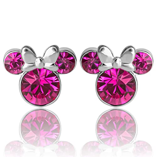 Minnie Mouse Birthstone Stud Earrings Women | Birthstone Earrings for Women - color: October-Fuchsia Crystal