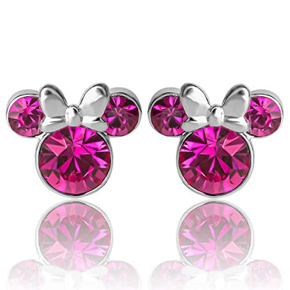 Minnie Mouse Birthstone Stud Earrings Women | Birthstone Earrings for Women - color: October-Fuchsia Crystal