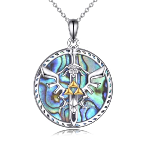 VONALA Artemis's/Poseidon's/Athena's/Weapons Necklace S925 Sterling Silver Plated Abalone Pendant Necklace for Women Men for Women Men - style: Modern