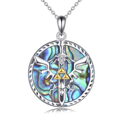 VONALA Artemis's/Poseidon's/Athena's/Weapons Necklace S925 Sterling Silver Plated Abalone Pendant Necklace for Women Men for Women Men - style: Modern
