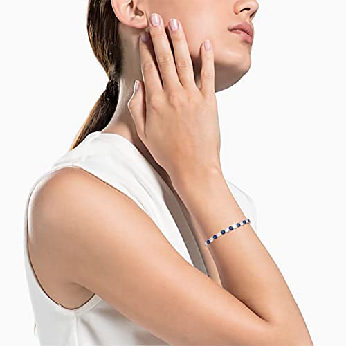 4 Pcs Tennis Bracelet Set Silver Plated Marquise Cubic Zirconia CZ Diamond Dainty Adjustable Silver Bracelets for Women Brides Stackable Fashion Jewelry Wedding Prom Gift - color: Blue-3PCS Tennis Bracelet Set
