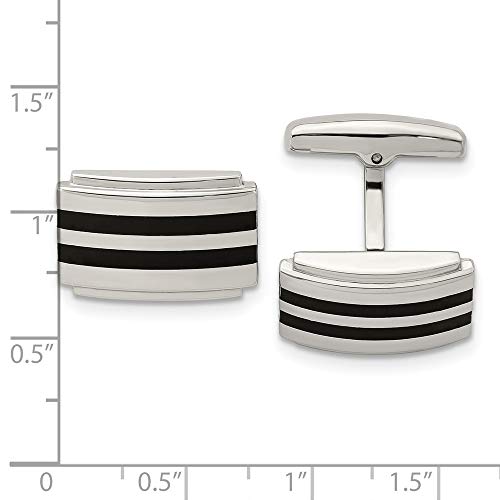 Solid Stainless Steel Men's Black Rubber Rectangle Cufflinks