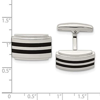 Solid Stainless Steel Men's Black Rubber Rectangle Cufflinks