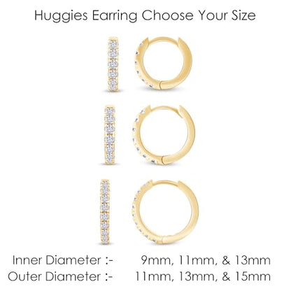 Dainty Cartilage Huggie Hoop Earrings Women in 18K Gold Plated | Round Moissanite in 18K Gold Plated Jewelry for Her - color: Rose Gold, size: 11 MM