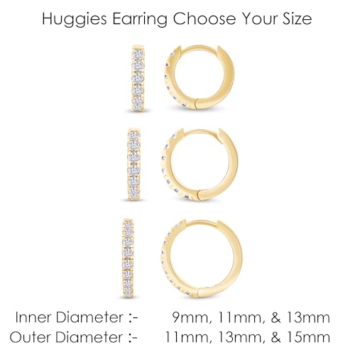 Dainty Cartilage Huggie Hoop Earrings Women in 18K Gold Plated | Round Moissanite in 18K Gold Plated Jewelry for Her - color: White Gold, size: 15 MM