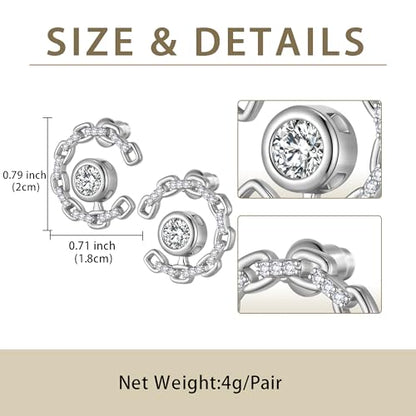 Elegant C-Shaped Crystal Stud Earrings with Birthstone Earring Silver Plated Fashion Jewelry for Women CE0003 - color: White-April