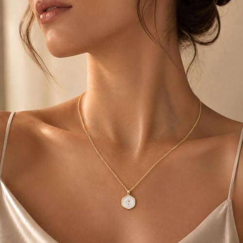 14K Gold/Silver Plated Cross Necklace for Women White Enamel Pendant | Unique Brass Irregular Disc Cross, Dainty Minimalist Faith Jewelry for Everyday Wear, Comes in a Beautiful Box - style: gold style1