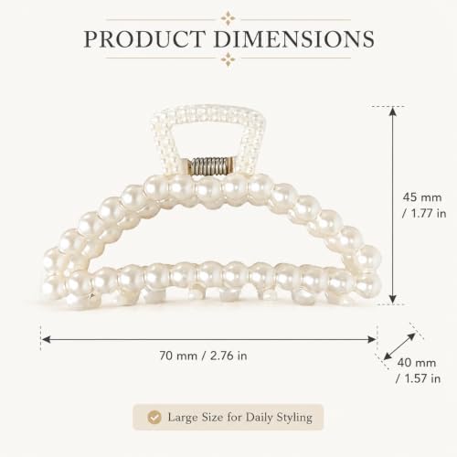 Large Pearl Hair Claw Clip, Clips Neutral Color Girls Hair Clips Claw, Big Hair Clips Hair Claws Hair Claws, Faux Pearl, Clips and Barrettes for Thin, Thick, Curly or Long Hair