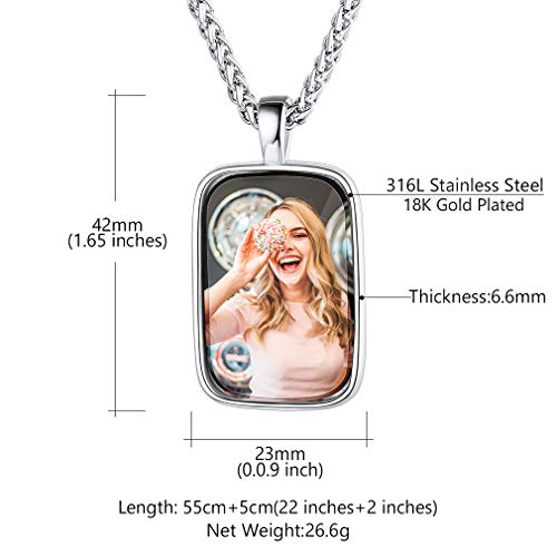 Custom4U Personalized Photo Necklace - Custom Heart/Oval/Round Charm Necklaces with Picture + Chain Adjustable - Stainless Steel/Acrylic Pendant Memorial Jewelry Christmas Gifts for Women - color: C-Silver Color
