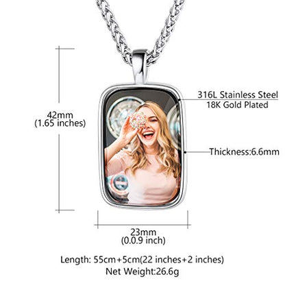 Custom4U Personalized Photo Necklace - Custom Heart/Oval/Round Charm Necklaces with Picture + Chain Adjustable - Stainless Steel/Acrylic Pendant Memorial Jewelry Christmas Gifts for Women - color: C-Silver Color