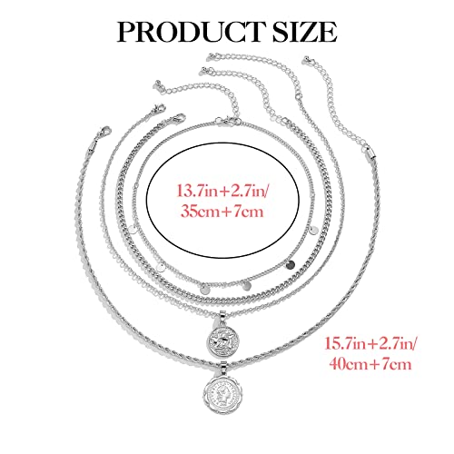 MJartoria Layered Necklaces for Women Trendy Retro Coin Pendant Chain Necklaces Dainty Link Chain Choker Necklaces for Jewelry Birthday Gifts - color: Silvery