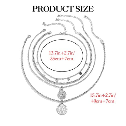 MJartoria Layered Necklaces for Women Trendy Retro Coin Pendant Chain Necklaces Dainty Link Chain Choker Necklaces for Jewelry Birthday Gifts - color: Silvery