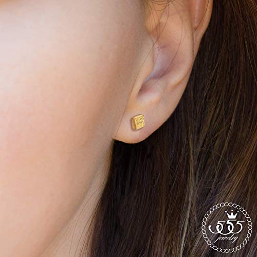 555Jewelry Womens Stainless Steel Square Cube Shape Glittery Cute Stud Earrings - color: Yellow Gold
