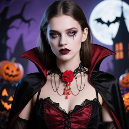 Vampire Choker Necklace for Women Gothic Lace Choker Necklace Y2K Goth Red Black Zirconia Pendant Necklaces Halloween Dark Bridal Vampire Costume Jewelry Accessories - style: Style-G