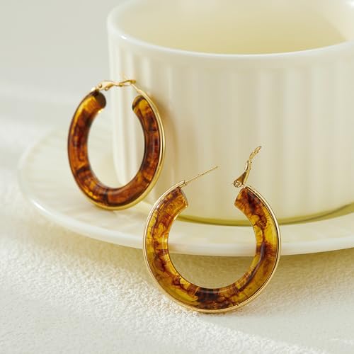 14K Gold Plated Chunky Hoop Earrings for Women Vintage Leopard Print Hoops Large Round Hoop Earrings Jewelry - style: Hoop M