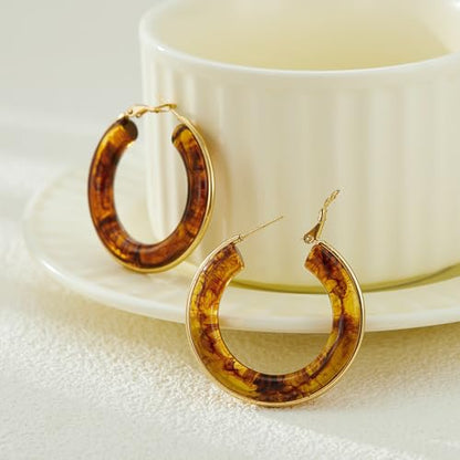 14K Gold Plated Chunky Hoop Earrings for Women Vintage Leopard Print Hoops Large Round Hoop Earrings Jewelry - style: Hoop M