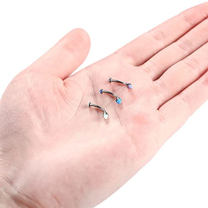 GAGABODY Titanium Eyebrow Jewelry - Curved Barbell & Labret Stud, 16g - Belly Button Ring & Cartilage Earring - Opal Bridge Jewelry - color: 1Pc-Arrow Shape Blue Opal