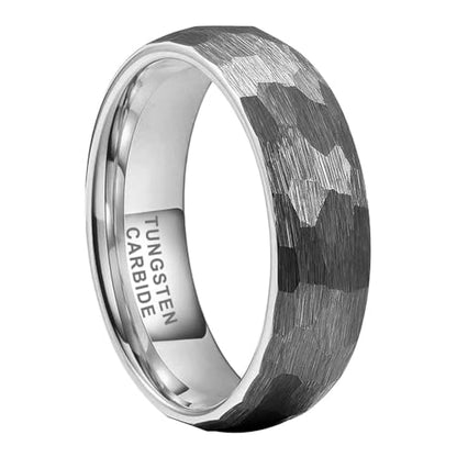 TUTISS 6mm 8mm Silver/Black/Gold/Rose Gold Hammered Tungsten Rings for Men Women Couple Fashion Jewelry Engagement Wedding Bands Domed Matte Finish Comfort Fit - color: 6mm Silver Tungsten