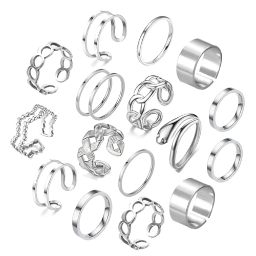 17PCS Silver Knuckle Rings for Women Stainless Steel Rings Set Midi Stackable Rings Simple Smooth Finger Rings Silver Adjustable Rings Jewelry Gift - color: 17pcs/B