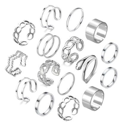 17PCS Silver Knuckle Rings for Women Stainless Steel Rings Set Midi Stackable Rings Simple Smooth Finger Rings Silver Adjustable Rings Jewelry Gift - color: 17pcs/B