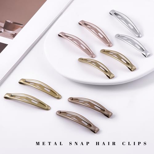 16 PCS Snap Hair Clips Metal Barrettes for Women Non Slip Barrettes for Thick and Thin Fine Hair,Silver Gold Brown Rose Gold,2.36 x 0.43 Inches. - color: Silver Gold Brown Rose Gold