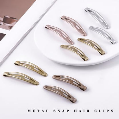 16 PCS Snap Hair Clips Metal Barrettes for Women Non Slip Barrettes for Thick and Thin Fine Hair,Silver Gold Brown Rose Gold,2.36 x 0.43 Inches. - color: Silver Gold Brown Rose Gold