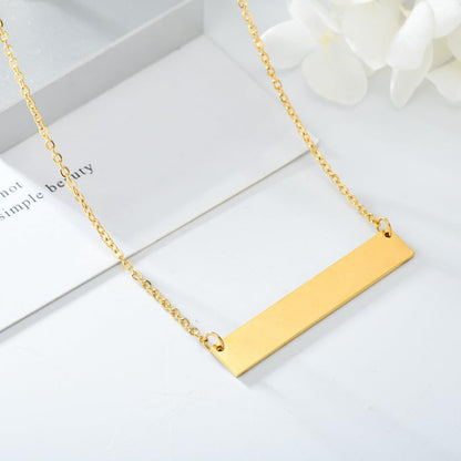 Rockyu Horizontal Bar Necklace for Women Gold Plated Stainless Steel Minimalist Bar Pendant with Shiny Rhinestone Adjustable Chain 18 Inch Jewelry Christmas New Year Gift (Silver)