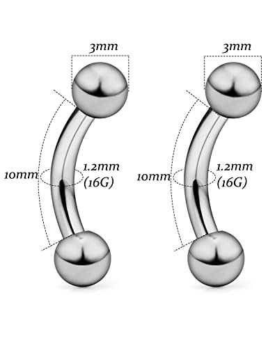 14G 16G Eyebrow Piercing Jewelry G23 Titanium Curved Barbell Eyebrow Ring Vertical Labret Lip Jewelry Rook Daith Earrings Piercing Jewelry for Women Men 6mm 8mm 10mm 12mm 14mm 16mm - color: 16G-10mm