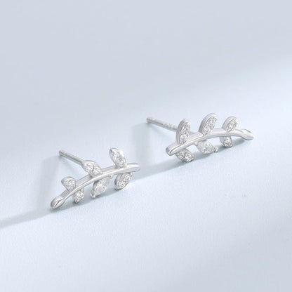 Rnivida 925 Sterling Silver Dainty Cz Climber Stud Earrings, Hypoallergenic Small Cubic Zirconia Ear Crawler Earring for Women - color: Leaf - Silver