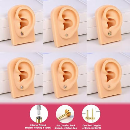 G23 Titanium Gold Filled 16G Cartilage Earring, 6mm 8mm - color: Square CZ, Gold, size: 8MM