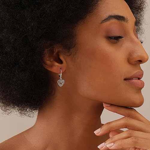 LeCalla 925 Sterling Silver Leverback Drop Earrings | Lightweight Italian Teardrop Dangle Earring for Women - color: Heart-Filigree AT